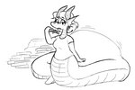 anthro apode belly big_belly burp_cloud burping container ear_fins eyewear female fin food glasses holding_food holding_object horn legless looking_at_viewer open_mouth overweight overweight_anthro overweight_female pizza pizza_box pizza_slice serpentine solo stuffing text bubbiedragon mythology draconcopode dragon mythological_creature mythological_scalie scalie animated black_and_white monochrome short_playtime