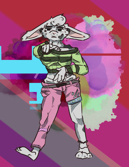 abstract_background anklet anthro belt blank_expression bottomwear bracelet clothing crop_top cropped_sweater dramatic_pose feet gesture hand_gesture heart_(marking) jewelry male markings off-shoulder_top one-legged_pants pants pattern_clothing pattern_sweater pattern_topwear paws pointing pointing_at_viewer pose shirt shorts solo spots spotted_markings striped_clothing striped_sweater striped_topwear stripes sweater topwear underwear soft_and_wett lucienne_(soft_and_wett) posh_spice lagomorph leporid mammal rabbit absurd_res hi_res