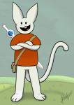absurd_res adventure adventure_time ambiguous_gender arms_bent carrying_weapon cartoon_network crossed_arms domestic_cat felid feline felis hi_res light mammal melee_weapon narrow_tail shermy_(adventure_time) solo standing straight_legs sword tail thin_tail wavy_tail weapon weapon_on_back whitetower