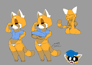 3_toes anthro areola areola_slip barefoot big_breasts biped black_eyes black_mask black_nose blue_clothing blue_hat blue_headwear blue_shirt blue_sling_bikini blue_swimwear blue_topwear breasts brown_areola brown_body brown_fur brown_inner_ear brown_tail butt camel_toe clothed clothed_anthro clothed_female clothing crop_top empty_eyes eyebrows eyelashes feet female female_anthro fur half-closed_eyes hand_on_hip hand_on_own_hip hands_behind_head hat headgear headwear markings midriff mouth_closed multicolored_body multicolored_fur narrowed_eyes navel nipple_outline one-piece_swimsuit open_mouth orange_body orange_fur orange_tail pink_tongue pointy_ears prick_ears ring_(marking) ringed_tail shirt shoulder_blades sitting skimpy sling_bikini small_breasts snout solo stretching striped_markings striped_tail stripes swimwear t-shirt tail tail_markings thong toes tongue topwear two_tone_tail under_boob underwear white_body white_clothing white_ears white_eyebrows white_eyelashes white_eyes white_fur white_thong white_underwear wide_eyed wayesh aggretsuko sanrio sly_cooper_(series) sony_corporation sony_interactive_entertainment sucker_punch_productions retsuko sly_cooper ailurid mammal red_panda 2023 absurd_res dated hi_res signature sketch_page