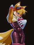 anthro blush bodysuit bulge clothed clothing cosplay crossdressing eyewear femboy gloves goggles handwear latex leg_boots male rubber_clothing skinsuit solo tight_clothing white_clothing white_gloves white_handwear gaussnek sega sonic_the_hedgehog_(series) miles_prower rouge_the_bat canid canine fox mammal absurd_res hi_res