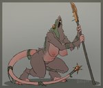 anthro belly breasts clothing female fur lance melee_weapon nipples nude polearm solo standing tail teeth weapon dlrp99 warhammer_(franchise) warhammer_fantasy mammal murid murine rat rodent skaven colored hi_res