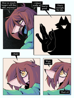 anthro clothed clothing dialogue duo female fur hair homeless male male/female simple_background smile speech_bubble surprised teeth text topwear uncomfortable yellow_eyes ponporio homeless_dog the_suit_(ponporio) canid canine canis domestic_dog mammal 3:4 absurd_res comic digital_media_(artwork) english_text hi_res