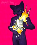 andromorph anthro bone green_eyes intersex ribs solo somber vent_art crunchybone domestic_cat felid feline felis mammal absurd_res hi_res