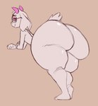 anthro big_butt butt eyewear feet fur glasses horn huge_butt looking_at_viewer looking_back male narrowed_eyes nude pink_eyes pink_horn simple_background smile solo standing tail thick_thighs white_body white_fur white_tail xxthegreyfoxxx deltarune undertale_(series) ralsei bovid caprine goat mammal 2024