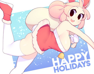 big_breasts blush boots breasts brown_eyes christmas_clothing clothing dress eyelashes female footwear fur gloves hair handwear holidays legwear open_mouth panties pink_hair rabbit_ears red_boots red_clothing red_footwear sack scut_tail shoes short_tail simple_background solo tail text thick_thighs thigh_highs underwear white_body white_clothing white_fur white_gloves white_handwear white_legwear white_panties white_tail white_thigh_highs white_underwear fizintine christmas fizition animal_humanoid humanoid lagomorph lagomorph_humanoid leporid leporid_humanoid mammal mammal_humanoid rabbit rabbit_humanoid english_text hi_res