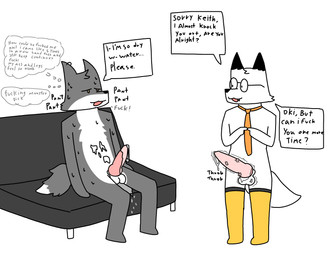 after_sex animal_genitalia animal_penis anthro balls big_balls big_penis bodily_fluids breath canine_genitalia canine_penis cum cum_drip cum_on_balls cum_on_belly cum_on_body cum_on_penis cum_on_self cum_on_sofa cum_string dripping duo exhausted eyewear femboy furniture genital_fluids genitals glasses knot long_socks male male/male necktie nerd panting penis penis_size_difference profanity sofa sweat text throbbing throbbing_penis vein veiny_balls veiny_penis foxfreeguy keith_(foxfreeguy) roddy_(foxfreeguy) canid canine canis fox mammal wolf absurd_res english_text hi_res