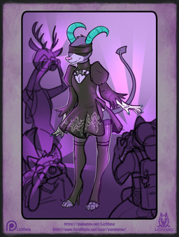 2_horns anthro antlers backpack black_clothing black_dress black_legwear black_stockings blindfold claws clothed clothing cosplay countershade_face countershading crossdressing curved_horn digitigrade dress femboy front_view gloves group handwear horn legwear looking_at_another male photographer pink_nose purple_body solo_focus spade_tail standing stockings tail thigh_highs toe_claws lichfang nier_automata nintendo platinumgames pokemon yorha_2b ambiguous_species deer generation_2_pokemon houndoom mammal pokemon_(species) 2018 hi_res