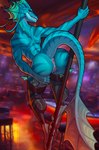 anthro anus blue_body blue_membrane blue_scales claws dragon ereau female genitals hi_res kalimah membrane_(anatomy) mythological_creature mythological_scalie mythology neverneverland pink_anus pink_pussy pole pussy scales scalie solo white_claws