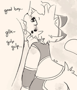 anthro arm_warmers armwear balls bedroom_eyes blush bodily_fluids bottomwear butt clothing crop_top crotchless_bottomwear crotchless_clothing crotchless_pants cum cum_in_mouth cum_inside cum_on_penis dialogue drinking drinking_cum duo fellatio femboy fur fur_markings genital_fluids genitals good_boy half-closed_eyes hand_on_another's_head hand_on_head looking_at_another looking_pleasured looking_up looking_up_at_another male male/male markings multicolored_body multicolored_fur narrowed_eyes neckwear nude nude_anthro nude_male oral pants penetration penile penis penis_in_mouth seductive sex shirt sound_effects striped_ears sucking swallowing tail text topwear vowelless vowelless_sound_effect zaaru zaku_(zaaru) domestic_cat felid feline felis mammal absurd_res english_text hi_res