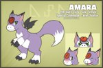 bat_wings black_claws border claws cracked_gem female fluffy fluffy_tail forehead_gem fur gem markings membrane_(anatomy) membranous_wings purple_body purple_fur slightly_chubby slightly_chubby_female solo tail text white_markings wings yellow_border kerilyn bandai_namco digimon amara_(kerilyn) digimon_(species) dorumon x-digimon english_text hi_res model_sheet