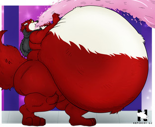anthro belly belly_inflation big_belly duo force_feeding forced fur huge_belly hyper hyper_belly inflation male male_pred oral_vore overweight overweight_male red_body red_fur scarf slime slime_inflation vore white_body white_fur zangokunatenshi dragon_ball dragon_ball_super basil_(dragon_ball) majin_buu canid canine canis majin mammal wolf hi_res