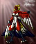 anthro anthrofied beak biped breasts claws feathers female looking_at_viewer nipple_outline non-mammal_breasts pink_eyes pokemorph red_body red_feathers solo standing text toe_claws snowfyre mythology nintendo pokemon avian bird generation_2_pokemon ho-oh legendary_pokemon mythological_avian mythological_bird mythological_creature mythological_firebird pokemon_(species) 2010 english_text