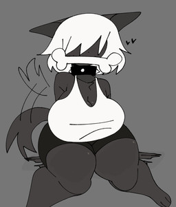 anthro big_breasts bone bone_in_mouth bottomwear breasts chest_tuft cleavage clothed clothed_anthro clothed_female clothing collar curvy_figure female female_anthro fingers front_view fur grey_background grey_body grey_ears grey_fur grey_tail hair hair_over_eyes heart_symbol shirt shorts simple_background sitting sleeveless_shirt solo spiked_collar spikes tail tail_motion tailwag tank_top thick_thighs topwear tuft white_clothing white_hair white_shirt white_tank_top white_topwear xarop77 sheep_(xarop77) canid canine canis mammal wolf 2025 digital_drawing_(artwork) digital_media_(artwork) hi_res portrait