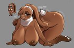 all_fours anthro areola bedroom_eyes big_breasts big_butt breasts brown_areola brown_eyes brown_nipples buckteeth butt curvy_figure eyelashes feet female grey_background half-closed_eyes heart_symbol huge_breasts long_ears looking_at_viewer motion_lines narrowed_eyes nipple_dip nipple_piercing nipples pawpads piercing seductive simple_background smile soles solo teeth text thick_thighs twitter_handle voluptuous wide_hips thezharu dandy's_world cocoa_(dandy's_world) lagomorph leporid mammal rabbit 2025 artist_name hi_res