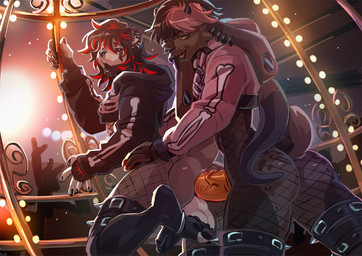 alternative_fashion anal anal_penetration anthro balls big_balls big_ears big_penis bodysuit bubble_butt butt clothing cropped_hoodie crowd duo exhibitionism fishnet_bodysuit fishnet_clothing fishnet_skinsuit genitals group hair highlights_(coloring) legwear long_ears long_tail male male/male male_penetrated male_penetrating male_penetrating_male penetration penile penile_penetration penis penis_in_ass pink_hair red_hair sex skinsuit stage tail tail_over_shoulder thigh_highs tight_clothing kammi-lu lagomorph leporid mammal mustelid otter rabbit