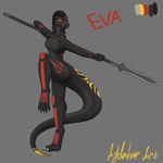 anthro black_body black_hair black_skin body_pattern breasts female hair melee_weapon nude nude_anthro nude_female orange_eyes polearm scales solo spear tribal warrior weapon aydaharart eva(aydaharart) reptile scalie snake absurd_res hi_res