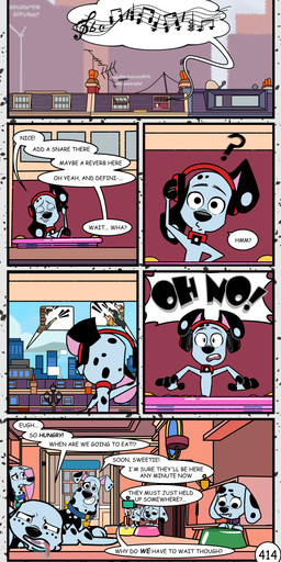 black_spots bowl container dialogue electric_piano female feral fur group male markings pet_bowl red_headphones speech_bubble spots spotted_body spotted_fur text toony white_body white_fur redundantmodule 101_dalmatian_street 101_dalmatians disney d.j._(101_dalmatians) delgado_(101_dalmatians) delilah_(101_dalmatians) dolly_(101_dalmatians) doug_(101_dalmatians) puppy_ensemble_(101_dalmatians) canid canine canis dalmatian domestic_dog mammal absurd_res comic english_text hi_res