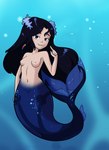 accessory bedroom_eyes black_hair breasts clothed clothing female flat_chested hair hair_accessory long_hair narrowed_eyes purple_body purple_scales scales seductive small_breasts smile smirk solo split_form topless relatedguy h2o:_mermaid_adventures cleo_sertori humanoid marine merfolk hi_res