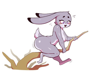 animal_ears anthro big_butt biped blush breasts butt eyelashes female glistening glistening_body grey_body multicolored_body pupils purple_eyes side_view simple_background smile solo tail thick_thighs wherewolf disney zootopia judy_hopps lagomorph leporid mammal rabbit