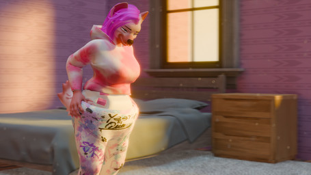 anthro b3d bed clothing clothing_pull diaper drawer fur furniture hair pink_body pink_clothing pink_diaper pink_fur pink_hair pink_wall smile smug_face solo warm_lighting window window_light kogaanahtor alberarts_(modeler) hyena hyenid_(species) mammal 16:9 2025 3d_(artwork) digital_media_(artwork) hi_res warm_colors widescreen