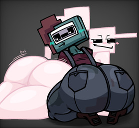 big_butt black_sclera blush blush_lines boots bottomwear brown_boots brown_clothing brown_footwear butt clothed clothing duo eyelashes female footwear for_a_head green_body grey_background grey_clothing grey_overalls hair huge_butt kneeling lying on_front overalls pink_body pink_clothing pink_topwear ponytail rear_view shoes simple_background smile thick_thighs topwear white_eyes wide_hips nanodude78 an_undeniably_canon_fnaf_timeline five_nights_at_freddy's scottgames tape_girl_(an_undeniably_canon_fnaf_timeline) vanessa_(fnaf) digital_creature humanoid object_head 2024 digital_media_(artwork)