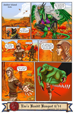 anthro bandits border braided_hair camel_toe crouching crystal female female_pred forest forest_background grass group hair horn human_prey knight larger_female larger_pred leaf looking_down male male_prey melee_weapon nature nature_background nipple_outline plant polearm screaming shirtless_anthro shirtless_male size_difference smaller_anthro smaller_human smaller_male spear text tree unwilling_prey vore_implied warrior weapon white_border wings markie mythology eve_(markie) jam_(markie) roy_(markie) arthropod bee butterfly canid canine dragon human humanoid hymenopteran insect lepidopteran mammal mythological_creature mythological_scalie scalie comic english_text hi_res