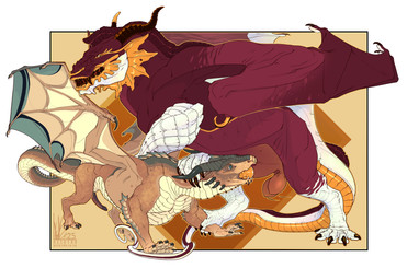 abstract_background animal_genitalia balls black_teeth blue_eyes claws digitigrade erection facial_piercing fangs feral feral_on_feral feral_penetrated feral_penetrating feral_penetrating_feral finger_claws genitals gold_penis gold_scales grabbing_forearms holding_with_foot irrumatio long_neck long_tail male male/male male_penetrated male_penetrating male_penetrating_male membrane_(anatomy) membranous_wings neck_bulge nose_piercing nose_ring oral oral_penetration penetration penile penis penis_in_mouth piercing quadruped red_body ring_piercing scales sex sheath size_difference smaller_penetrated snout tail teeth text toe_claws white_body white_scales wing_claws wings heskynn mythology keden rudhek_(character) dragon mythological_creature mythological_scalie scalie 2025 hi_res shaded url watermark