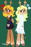 anthro antlers blonde_hair bottomwear breasts clothing dress female green_background hair heart_symbol hooves horn short_tail simple_background skirt standing tail arcadebunni deltarune undertale_(series) noelle_holiday deer mammal 2021 digital_drawing_(artwork) digital_media_(artwork) hi_res lineless