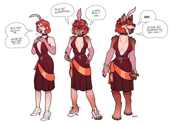 4_breasts 6_breasts ankle_strap_heels anthro barefoot base_one_layout basic_sequence big_breasts biped blush breast_expansion breasts choker clothing dialogue digitigrade dress expansion feet female footwear hair high_heels human_to_anthro jewelry linear_sequence multi_breast necklace one_row_layout open_mouth pawpads pumps red_hair shoes short_hair simple_background smile snout solo species_transformation standing text three_frame_image three_frame_sequence transformation transformation_sequence white_background blackshirtboy changeling_tale jessie_(changeling_tale) canid canine canis human mammal wolf 2019 english_text hi_res sequence