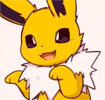 ambiguous_gender black_eyes chest_tuft cute_fangs ears_up fangs feral fluffy_ears fur happy open_mouth simple_background solo teeth tongue tuft white_background yellow_body yellow_fur inukami_hikari nintendo pokemon eeveelution generation_1_pokemon jolteon pokemon_(species)