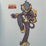 2018 3_toes 4_fingers ambiguous_gender anthro anthrofied biped bracelet chest_tuft claws english_text fakemon featureless_crotch feet felid fighting_pose fingers firefightdex front_view frown full-length_portrait fur generation_4_pokemon grey_background grey_body grey_fur grey_tail head_tuft hi_res jewelry leg_tuft looking_away luxray mammal marco_fanjul marker_(artwork) mixed_media mostly_nude multicolored_body multicolored_fur nintendo on_one_leg orange_eyes orange_tail pen_(artwork) pokemon pokemon_(species) pokemorph portrait pose pseudo_clothing red_nose red_sclera shadow shiny_pokemon simple_background solo standing tail tail_tuft text toe_claws toes toony traditional_media_(artwork) tuft two_tone_body two_tone_fur two_tone_tail white_claws yellow_body yellow_fur