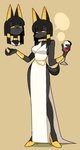 2022 5_fingers anthro anubian_jackal armor bangs black_body black_face black_fur black_hair black_nose black_tail breasts canid canine canis clothed clothed_anthro clothed_female clothing container cup digital_drawing_(artwork) digital_media_(artwork) dress drinking_glass dvampiresmile eye_of_horus eyebrow_through_hair eyebrows female female_anthro fingers footwear front_view full-length_portrait fur glass glass_container glass_cup glistening_eyelids gold_(metal) gold_high_heels gold_shoes grey_body grey_face grey_fur grey_tail hair hi_res high_heels holding_glass holding_object holding_wine_glass jackal jasmine_(dvampiresmile) looking_aside mammal mouth_closed narrowed_eyes portrait prick_ears shoes simple_background solo speech_bubble standing tail translucent translucent_hair vambrace white_clothing white_dress wine_glass yellow_eyes