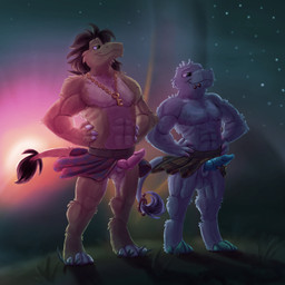 3_fingers 4_toes animal_genitalia animal_penis anthro bottomwear canine_genitalia canine_penis clothed clothing colored_nails detailed_background duo erection feet fingers furgonomics furry-specific_piercing genital_piercing genitals grass hands_on_hips jewelry kilt kilt_lift knot knotted_penis male male/male muscular muscular_male nails necklace outside penis penis_piercing piercing plant pose sheath smile star sunrise tail tail_tuft toes topless tuft crossroadspony raemyshu rvb_revolution agent_york samael_wurlitz chupadore 1:1 hi_res pinup