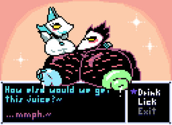 anthro big_breasts big_muscles big_nipples big_pecs blush bodily_fluids body_hair breasts button_(fastener) chest_hair clothing dialogue duo eyewear female floating_hands floating_torso gameplay_mechanics glasses hair hand_on_chest hand_on_shoulder huge_breasts huge_muscles huge_nipples huge_pecs hyper hyper_muscles hyper_nipples hyper_pecs lactating male male/female male_lactation milk_drip muscular muscular_male nipple_outline nipples pecs shoulder_pads sparkling_background star text felineflustered deltarune undertale_(series) swatch_(deltarune) tasque_manager avian bird darkner domestic_cat felid feline felis mammal robot_anthro bust_portrait digital_media_(artwork) pixel_(artwork) portrait busty_boy_(lore) male_(lore)