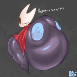 2_horns anthro areola belly big_belly big_breasts biped black_body blue_areola blue_nipples blue_text breasts cloak clothing empty_eyes female horn huge_belly huge_breasts huge_hips huge_thighs hyper hyper_belly hyper_breasts hyper_pregnancy logo mostly_nude nipples one_eye_closed pregnant pregnant_anthro pregnant_female red_clothing solo standing text thick_thighs white_text wide_hips kopokofiart hollow_knight_(franchise) team_cherry hornet_(hollow_knight) arthropod 2025 absurd_res artist_logo english_text hi_res