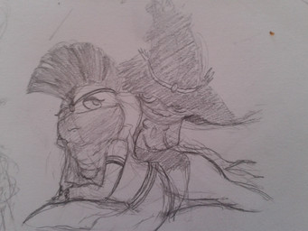 anthro arm_support clothing duo female harem harem_outfit hat headgear headwear leaning_on_elbow mohawk solo_focus veil vono nintendo pokemon generation_5_pokemon ghost pokemon_(species) scrafty spirit 4:3 graphite_(artwork) greyscale monochrome traditional_media_(artwork)