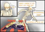 bed blush bone dialogue duo embarrassed furniture heart_symbol male male/male not_furry nude racecar_bed skeleton speech_bubble text unknown_artist undertale undertale_(series) papyrus_(undertale) sans_(undertale) animated_skeleton humanoid undead 2016 digital_media_(artwork) english_text hi_res brother_(lore) brothers_(lore) incest_(lore) sibling_(lore)