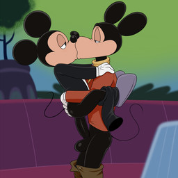 anal anal_penetration anthro balls black_body bottomwear bottomwear_down clothed clothing duo genitals kiss_on_lips kissing male male/male narrowed_eyes pants pants_down partially_clothed penetration penile penile_penetration penis penis_in_ass sex size_difference tail lonbluewolf disney disney's_house_of_mouse mickey_mouse mortimer_mouse mammal mouse murid murine rodent 1:1 2026 hi_res