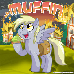 amber_eyes backpack blonde_hair bubble cloud cross-eyed cutie_mark derp_eyes detailed_background eyelashes feathered_wings feathers female feral fire food fur grey_body grey_feathers grey_fur hair happy heart_symbol muffin open_mouth plant quadruped smoke solo tail text tongue wings yellow_eyes lonbluewolf friendship_is_magic hasbro my_little_pony mythology derpy_hooves_(mlp) equid equine horse mammal mythological_creature mythological_equine pegasus pony 1:1 2010 digital_media_(artwork) english_text