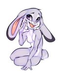 2017 anthro breasts cheek_tuft dee-r dipstick_ears disney ear_markings facial_tuft featureless_breasts female fur grey_body grey_fur head_tuft hi_res judy_hopps lagomorph leporid mammal multicolored_ears narn nude open_mouth open_smile purple_eyes rabbit simple_background sitting smile solo tuft white_background zootopia