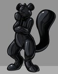 ambiguous_gender anthro big_tail black_clothing bound clothing encasement face_squish faceless featureless_crotch front_view glistening grey_background latex latex_clothing latex_skinsuit rubber_clothing simple_background skinsuit solo squish standing tail tight_clothing tallarra terrev animate_inanimate felid living_latex mammal pantherine snow_leopard hi_res signature