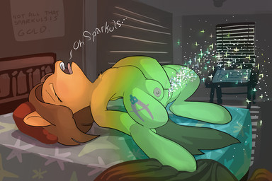 anatomically_correct anthro blush bodily_fluids brown_body brown_fur brown_hair cutie_mark dialogue ejaculation female fur genital_fluids genitals hair inside masturbation open_mouth orgasm solo teats text vaginal vaginal_fluids vaginal_masturbation vaginal_squirting vulva docwario hasbro my_little_pony fan_character earth_pony equid equine horse mammal pony 2013 english_text source_request