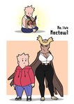 anthro big_breasts blush breasts cleavage clothed clothing female franschesco_(artist) generation_2_pokemon hi_res hoothoot human larger_female male mammal nintendo noctowl pokemon pokemon_(species) size_difference smaller_male wide_hips
