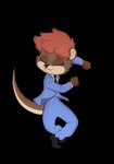 anthro auburn_hair blue_clothing blue_eyes brown_body brown_fur clothing dancing footwear fur hair male necktie shoes small_ears smile solo suit tail tail_motion vanessowisk lackadaisy iemier mammal mustelid otter animated frame_by_frame short_playtime andromorph_(lore)