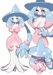 black_sclera blue_eyes blue_hair blush breasts cleavage clothed clothing clothing_pull featureless_feet feet female hair hat headgear headwear heart_symbol long_hair multicolored_hair pink_hair pokemorph shirt shirt_pull solo tentacles topwear topwear_pull white_body white_skin kenron_toqueen nintendo pokemon generation_8_pokemon hatterene humanoid pokemon_(species) 2019 hi_res