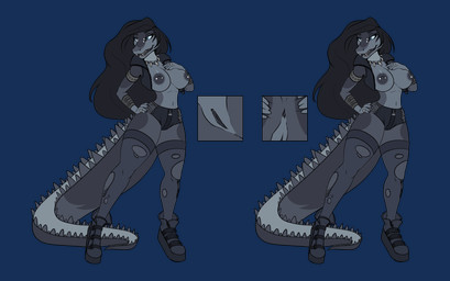 anthro anus anus_close-up areola armband armor barbell_piercing black_hair boots bottomwear breasts butt claws clothed clothing countershade_face countershade_neck countershade_torso countershading digit_ring eyelashes facial_piercing female finger_claws finger_ring footwear genitals gesture glistening glistening_body hair jewelry legwear long_eyelashes medium_breasts monochrome_body navel necklace nipple_barbell nipple_dip nipple_piercing nipples non-mammal_breasts non-mammal_hair non-mammal_navel non-mammal_nipples non-mammal_vulva open_clothing open_topwear open_vest piercing scuted_tail sharp_teeth shoes shorts snout solo spread_butt spreading stockings tail teeth thick_tail thick_thighs topwear torn_clothing torn_legwear torn_stockings vambrace vest vulva tulipextreme crocodile crocodilian reptile scalie alpha_channel hi_res model_sheet