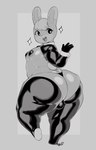 anthro areola backsack balls big_butt bow_tie butt clothing costume feet femboy genitals huge_thighs latex male moobs motion_lines pasties reverse_bunny_costume simple_background small_feet solo sparkles thick_thighs thong underwear datmofo4 animal_crossing nintendo sasha_(animal_crossing) lagomorph leporid mammal rabbit greyscale hi_res monochrome signature