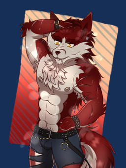 abs anthro arm_accessory arm_cuffs arm_scar armpit_hair belly belly_hair belt belt_accessory biceps bodily_fluids body_hair bottomwear brown_nose chest_hair chest_tuft clothed clothing denim denim_bottomwear denim_clothing dripping ear_piercing ear_ring ear_tuft eyebrows facial_hair facial_scar fangs fluffy fluffy_tail fur hair hand_in_hair hand_on_head hand_on_hip inner_ear_fluff jeans long_hair looking_away looking_down male multicolored_body multicolored_fur muscular muscular_anthro muscular_arms muscular_male musk musk_cloud navel nipple_piercing nipples orange_background pants pecs piercing pubes raised_arm red_background red_body red_ears red_eyebrows red_fur red_hair red_inner_ear_fluff red_tail ring_piercing scar simple_background slicked_back_hair solo solo_focus straps sweat sweatdrop tail tan_belly tan_body tan_chest tan_fur tan_tail teeth thick_eyebrows topless topless_anthro topless_male torn_bottomwear torn_clothing torn_jeans torn_pants touching_hair tuft yellow_eyes arvo_(artist) epic_games fortnite mythology lycan_west_(fortnite) canid canine canis mammal mythological_canine mythological_creature werecanid werecanine werecreature werewolf wolf 2025 3:4 alpha_channel hi_res