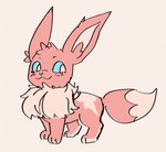 ambiguous_gender blue_nose blue_sclera feral fur pink_body pink_fur smile solo bloowolfy nintendo pokemon valentine_(bloowolfy) eevee generation_1_pokemon pokemon_(species) 2022 trans_(lore) trans_man_(lore)